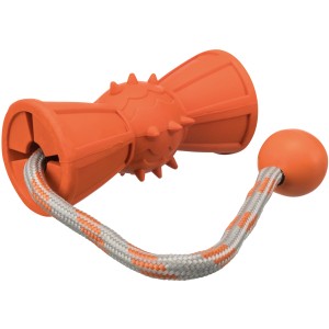 Jollypaw Jumper Hundespielzeug aus Naturgummi mit Seil und Mintgeschmack, orange.