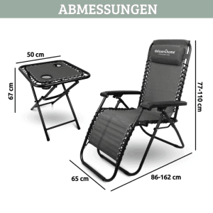 DELUKE 2er Set Liegestuhl Klappbar BRUK Mit Klapptisch Gartenstühle Hochlehner mit Kopfkissen Campingstuhl Wetterfest Klappstuhl Anthrazit