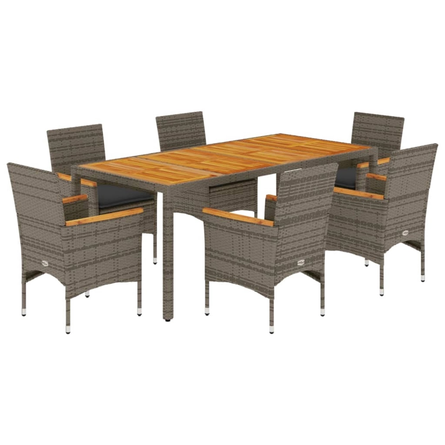 vidaXL 7-Tlg Garten-Essgruppe mit Kissen Grau Poly Rattan Akazie 3278637 günstig online kaufen
