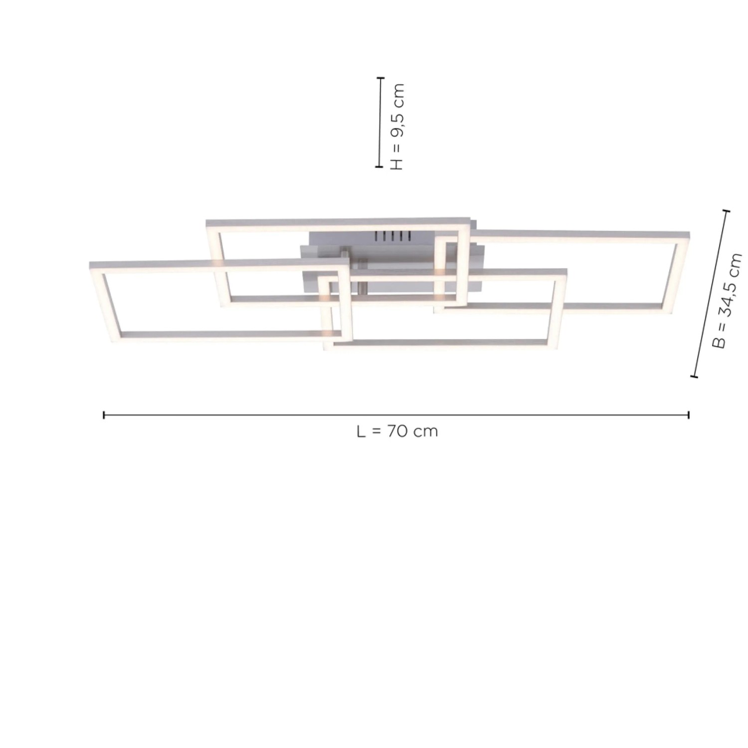 Moderne LED-Deckenleuchte Iven von Just Light, Stahl, 70x34,5 cm, warmweißes Licht.