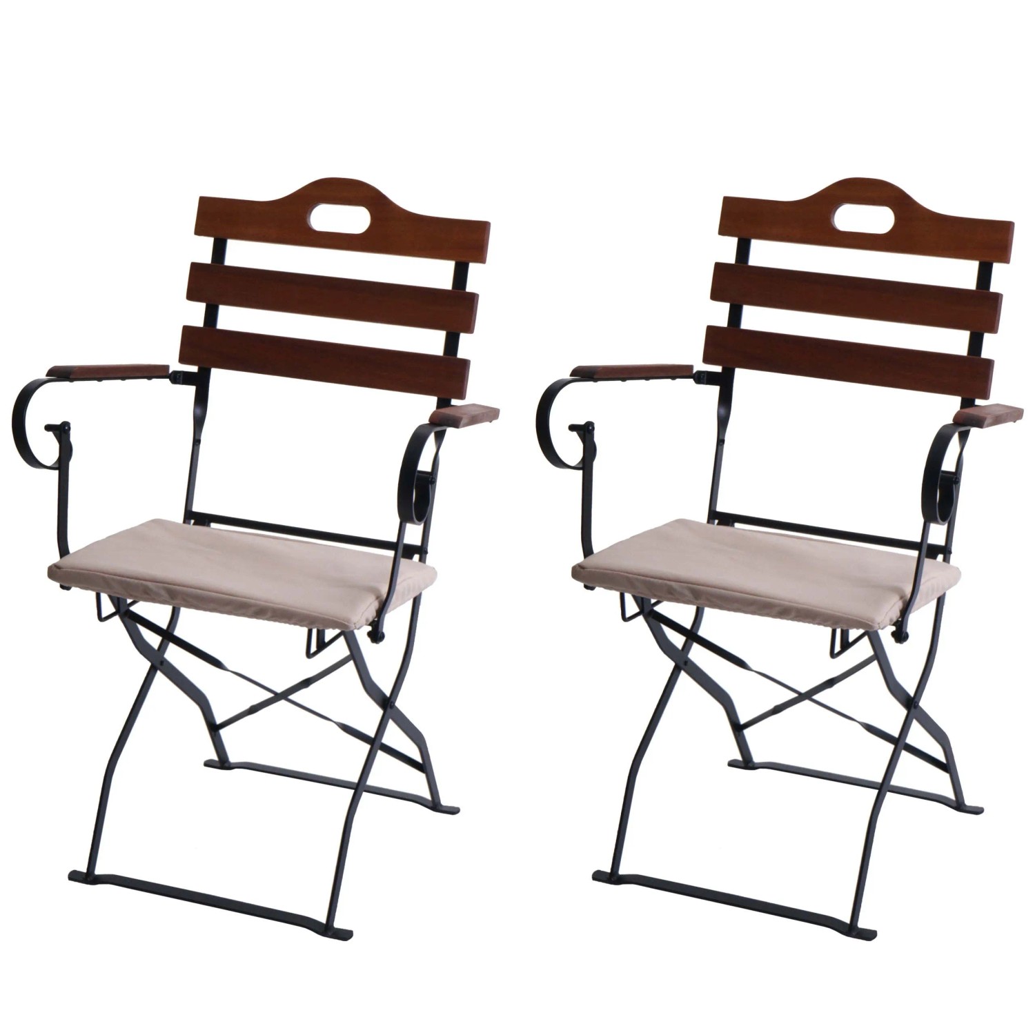 MCW 2er-Set Biergartenstuhl J40 Gastronomie-Qualität Braun Polster Beige