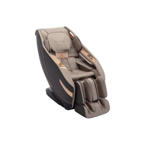 Beiger Massagesessel Mowata aus Kunstleder mit dunklen Akzenten. Moderner Relaxsessel mit Zero-Gravity-System.