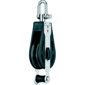 Seilflechter Ratschblock mit 1 Rolle, Hundsfott und Edelstahl-Beschlägen.