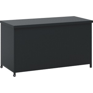 Schwarze Auflagenbox Buntine (1100 l) aus Polyrattan für Gartenauflagen und -utensilien.