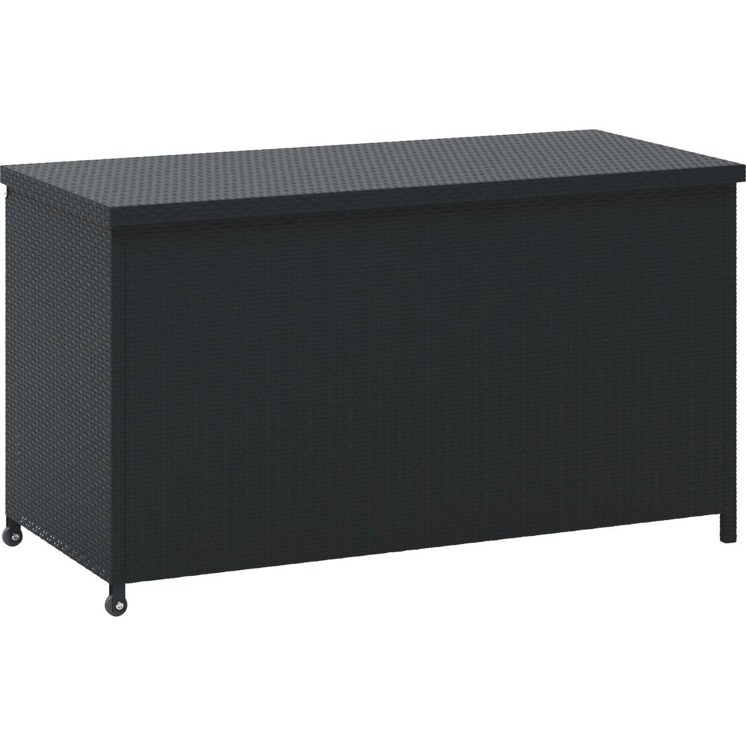 Schwarze Auflagenbox Buntine (1100 l) aus Polyrattan für Gartenauflagen und -utensilien.