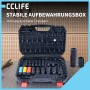 CCLIFE 64-tlg. Schlagschrauber Nüsse Set in offener schwarzer Aufbewahrungsbox. 1/2 Zoll Cr-Mo Stecknüsse, farbige Radnüsse.