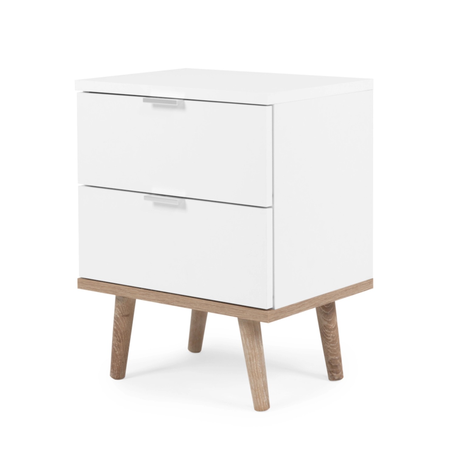 Furn.Design Nachttisch Weiß Matt Eiche 40 cm 2 Schubkästen Skandinavisch Lu günstig online kaufen