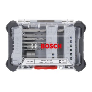 Bosch Schrauber-Bit und Beton-Bohrer Set CYL-3 und Extra Hard, 35-teilig im transparenten Koffer.