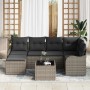 Graues 7-teiliges vidaXL Garten-Sofa-Set aus Rattan mit Kissen und Tisch.