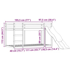 vidaXL Etagenbett mit Rutsche, weiß/schwarz, 90x190 cm, Abenteuerbett für Kinder.