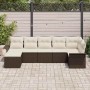 Braunes 7-teiliges vidaXL Garten-Sofa-Set aus Polyrattan mit beigen Kissen.