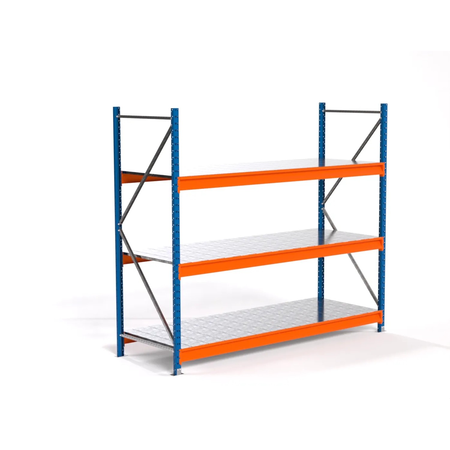 PROREGAL Industrie Weitspannregal Lagerregal MAXIMUS PRO Grundregal HxBxT 200x225x80cm 3 Stahlplatten-Fachboden Fachlast 610kg Blau/Orange