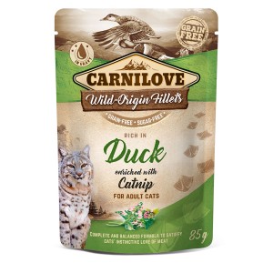 Carnilove Katzen-Nassfutter Adult Duck, 85g Packung mit Ente & Katzenminze für ausgewachsene Katzen.