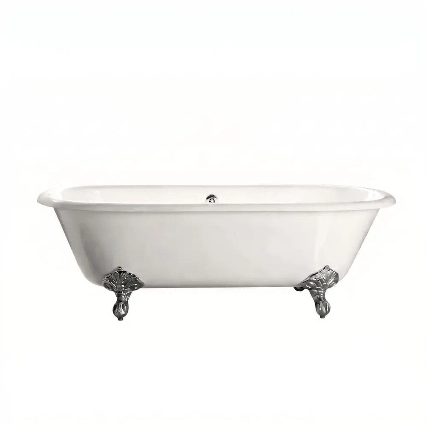 Rogier & Mothes Freistehende Gusseisen Badewanne Plymouth Weiß Füße Chrom 170cm x 77cm