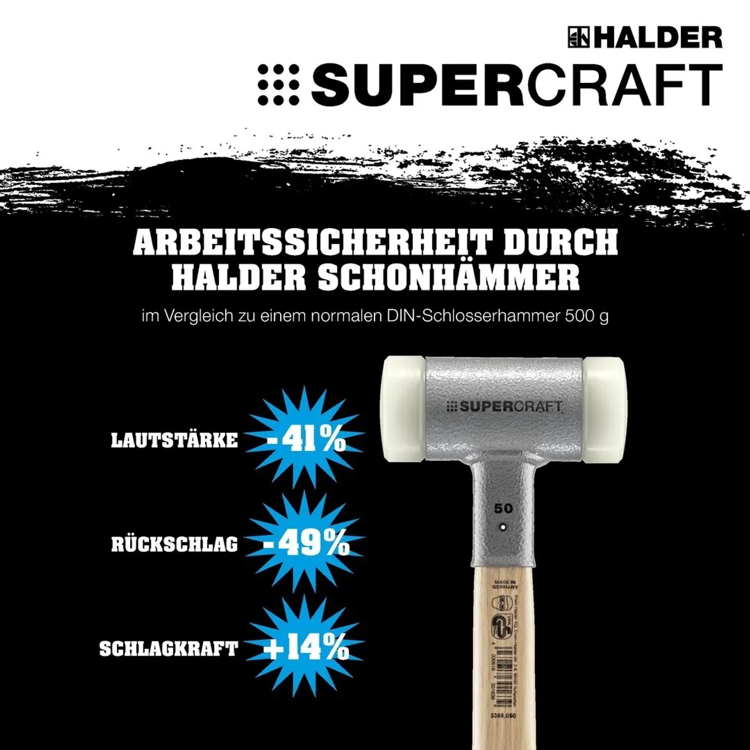 Halder Supercraft Schonhammer Ø 70 mm Rückschlagfrei mit Bruchsicherem StahlrohrStiel_5