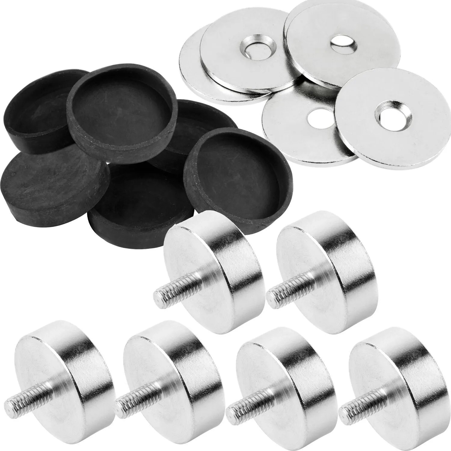 vasalat Topfmagnet Ø 20 mm mit Gewindezapfen Scheiben & Gummikappen 18-teilig