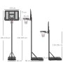 Schwarzer, höhenverstellbarer SPORTNOW Basketballständer aus Stahl/Kunststoff. Zeigt verschiedene Höhenoptionen für Outdoor-Spiel.