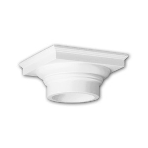 Weißes PROFHOME Kapitell 441101 für Vollsäulen, Fassadenstuck, 27x27x12,7 cm.