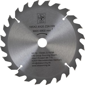 LUX-TOOLS HM-Kreissägeblatt, 185 mm Durchmesser, 24 Zähne für präzise Holzschnitte.