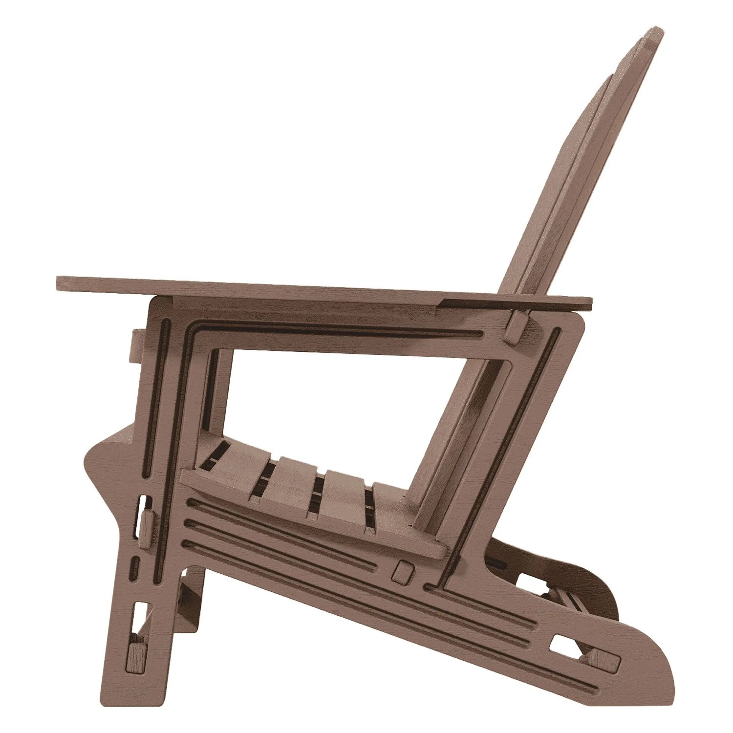 Brauner ML-Design Adirondack Gartenstuhl aus Kunststoff mit Getränkehalter, Seitenansicht.