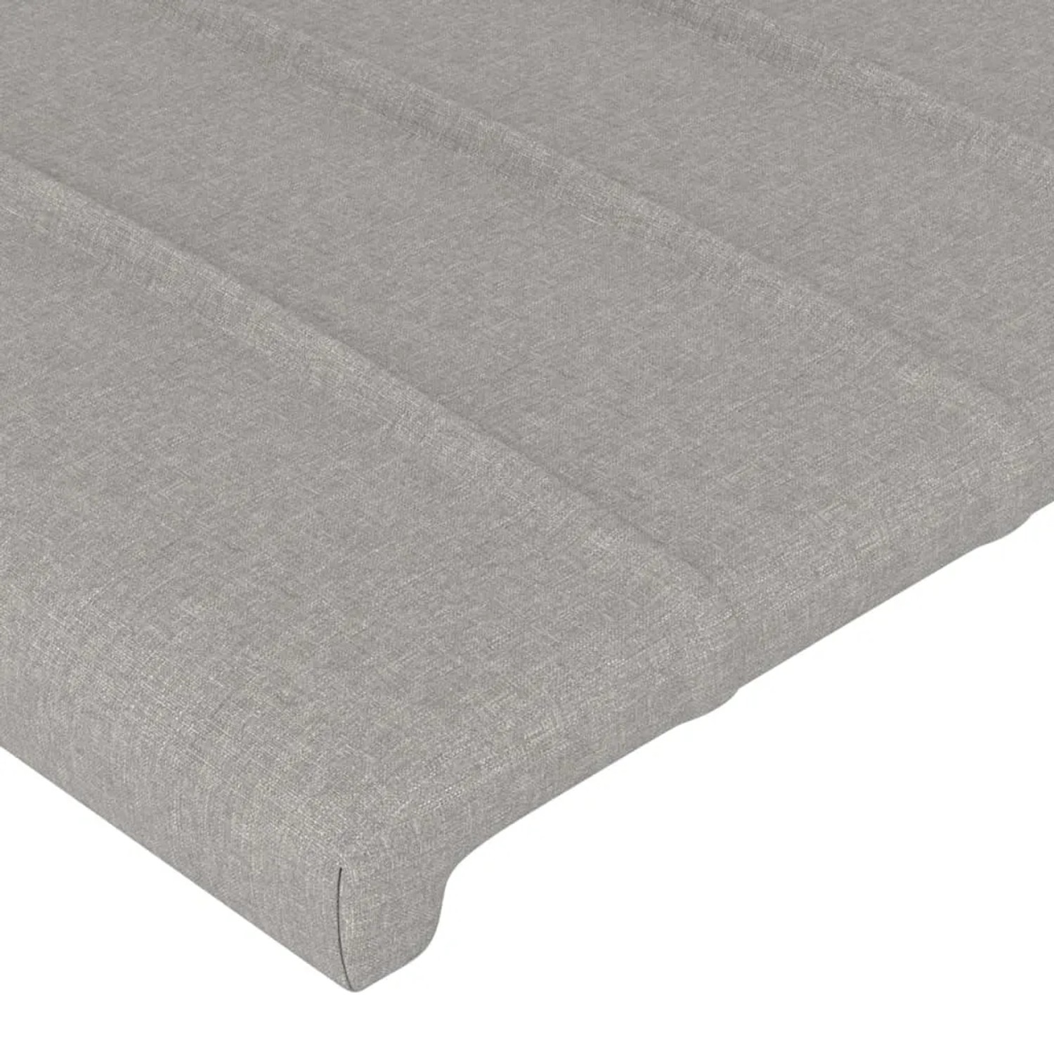Detailansicht: Hellgraues Stoff-Bettgestell mit Kopfteil, 90x200 cm.