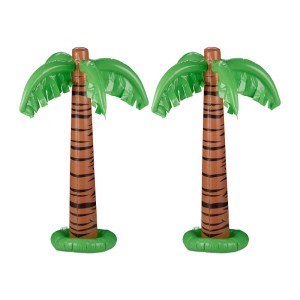 Relaxdays Dekopalmen 2er Set PVC Grün Braun Aufblasbar 80 cm x 62 cm 170 g