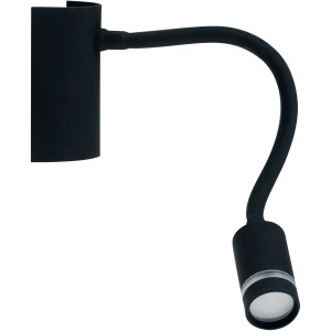 Schwarze Luce Design Wandleuchte Kepler mit flexiblem LED-Arm, ideal als Leselampe.