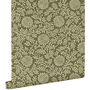 ESTAhome Vliestapete mit Blumenmuster in Olivgrün, 50x900cm. Dekorative Tapete für ein stilvolles Zuhause.