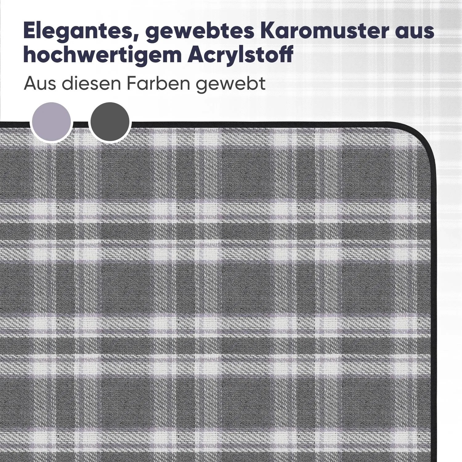 Sekey Picknickdecke, 200x200cm, grau kariert. Wasserdichte Stranddecke für Camping & Outdoor.