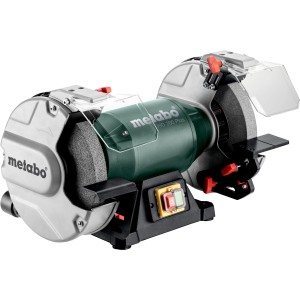 Metabo Doppelschleifmaschine DSD 200 Plus mit Schleifscheiben und Funkenschutzgläsern.
