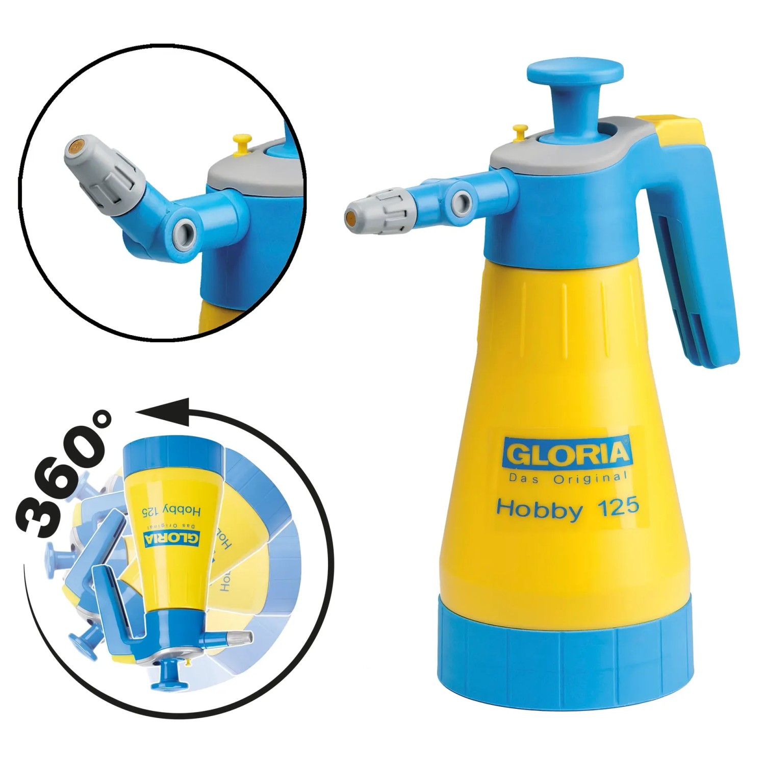 Gloria Hobby 125 Flex Drucksprühgerät, 1,25 l, mit flexibler Düse und 360° Sprühfunktion.