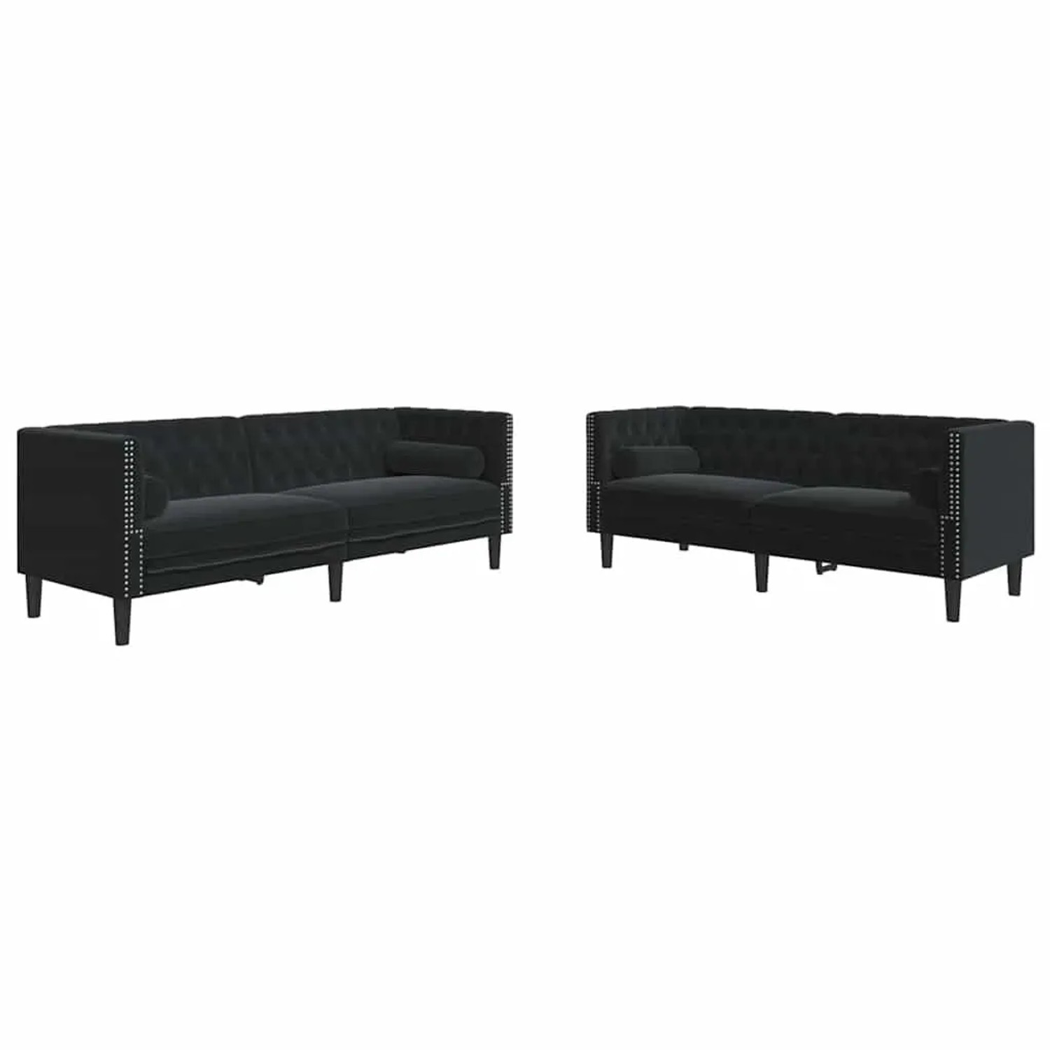 vidaXL Wohnzimmer Couch 2-Tlg Schwarz 194 x 74,5 x 70,5 cm Samt 3385866