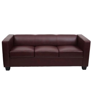 MCW 3er Sofa Lille, rot-braunes Kunstleder, 3-Sitzer Couch im Lounge-Stil.