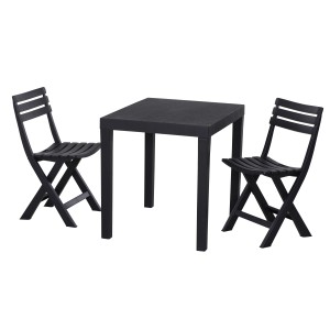Progarden Balkonset Club, 3-teilig, anthrazit. Lounge-Gartenmöbel mit Tisch und zwei Stühlen.