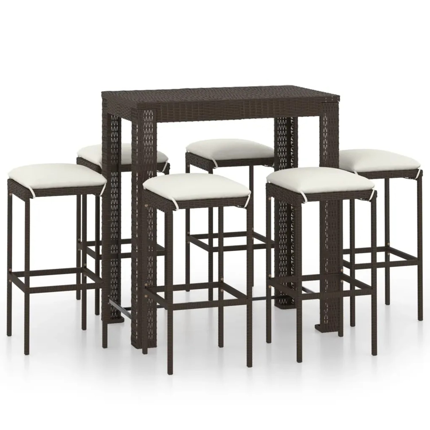vidaXL 7-tlg Gartenbar-Set mit Kissen Poly Rattan Braun Modell 1