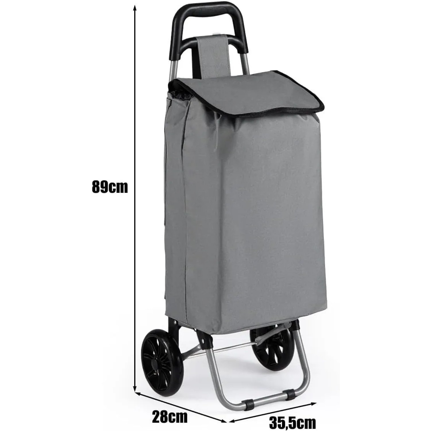 Grauer Costway 35L Einkaufstrolley, klappbar, mit abnehmbarer Oxford-Tasche und Stahlgestell, 89cm hoch.