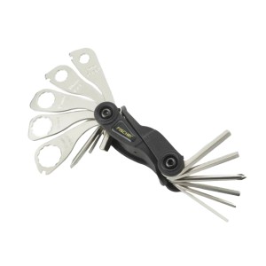 Fischer Faltwerkzeug mit 18 Funktionen für Reparaturen, kompakt und vielseitig.