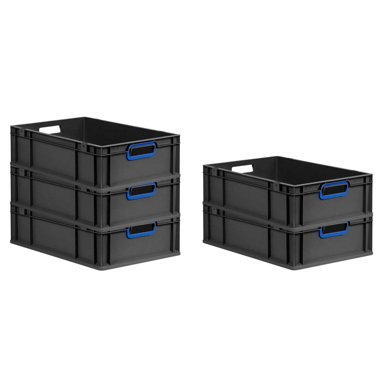 PROREGAL SuperSparSet 5x Eurobox Nextgen Color HxBxT 17x40x60cm 34 Liter Griffe Blau Offen Schwarz Eurobehälter Transportbox Transportbehälter