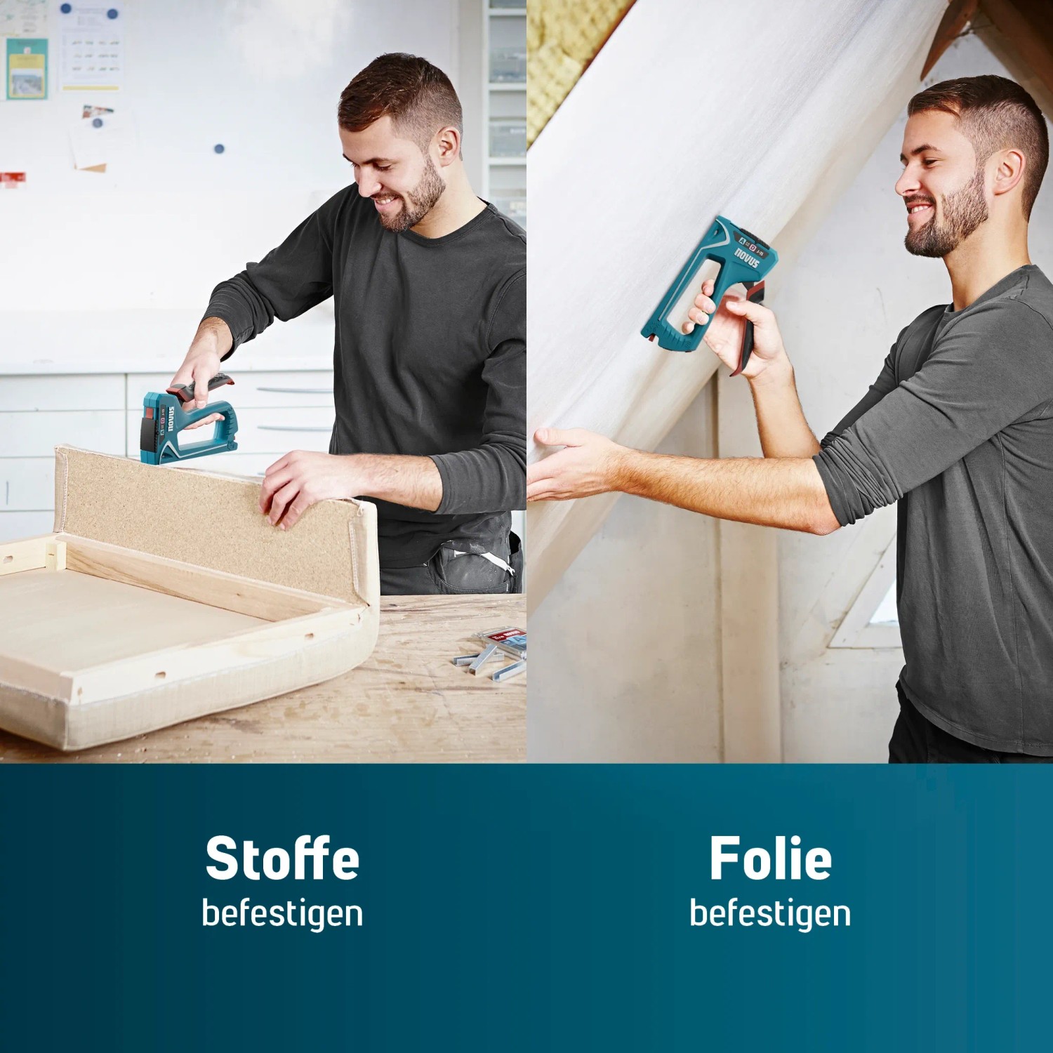 Novus Handtacker J-15 im Einsatz: Stoffe und Folien befestigen mit dem Profi-Tacker.