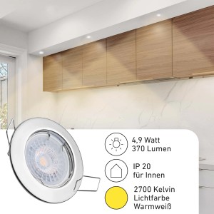 Oktaplex 3er Set Einbaustrahler Sedan Stufenlos Dimmbar Warmweiß 2700K 370lm 4,9W Chromoptik Deckenspot