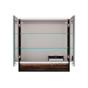 Offener Fackelmann LED-Spiegelschrank B.Paris, 70 cm, Schwarz Matt-Rigoletto Eiche mit Glasböden und Steckdose.