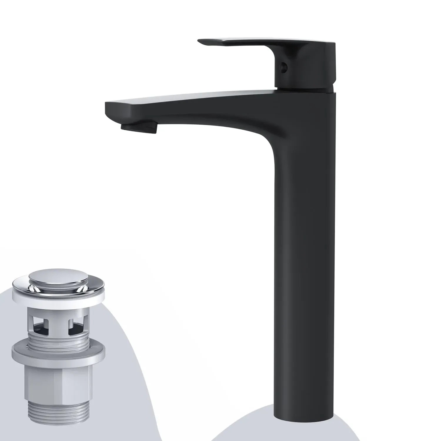 AM.PM Waschtischarmatur Hoch mit Klick-Ablauf Gem Wasserhahn Bad, Waschbecken Armatur, Mischbatterie FGA92222 Schwarz