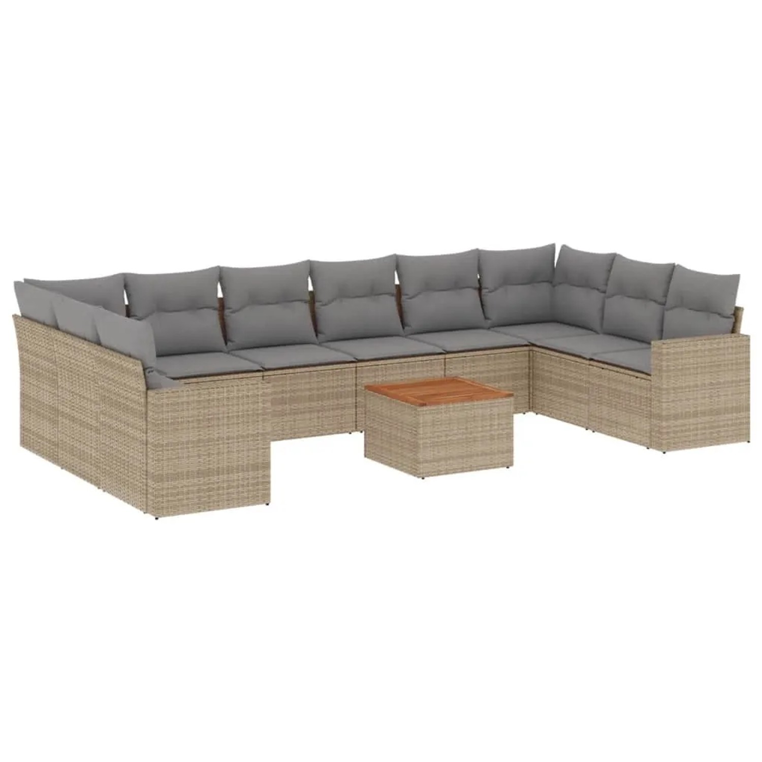 vidaXL 11-Tlg Garten-Sofagarnitur mit Kissen Beige Poly Rattan 3224295