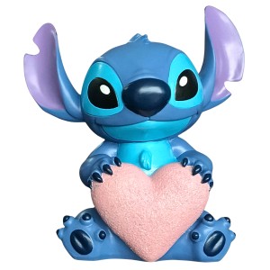 Disney Stitch Valentinstagsfigur, 20 cm, blaue Gartendeko mit rosa Herz.