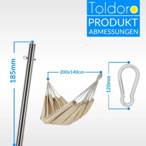 Toldoro Hängematte cremeweiß mit Edelstahl-Gestell und Befestigungsset für den Garten.