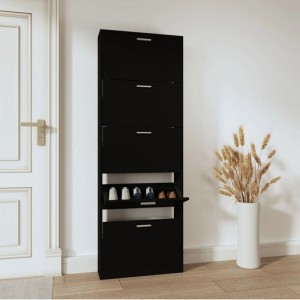 Schwarzer vidaXL Schuhschrank (59x17x169 cm) aus Holzwerkstoff mit fünf Klappen.
