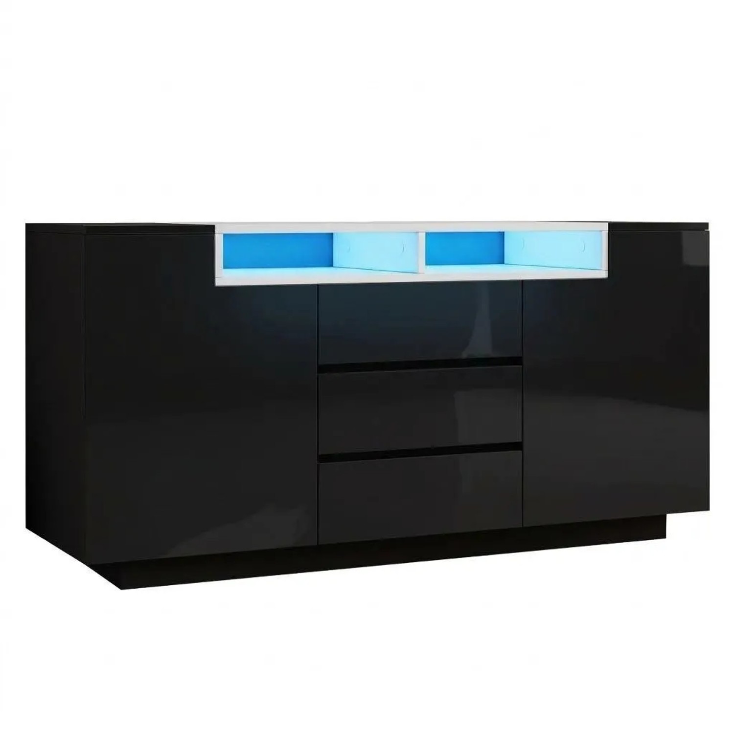 Merax Sideboard 140x40x68 cm LED 2 Türen 3 Schubladen Hochglanz Schwarz