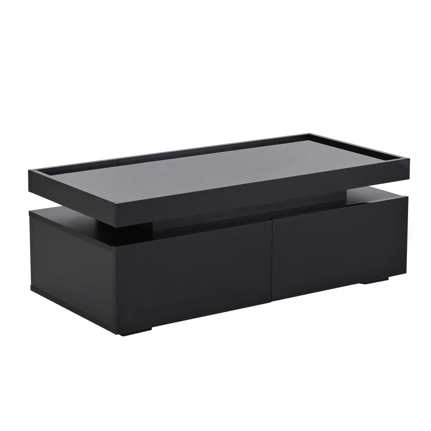 okwish Couchtisch Wohnzimmertisch mit LED/2 Schubladen Sofatisch 95 × 45 cm Schwarz