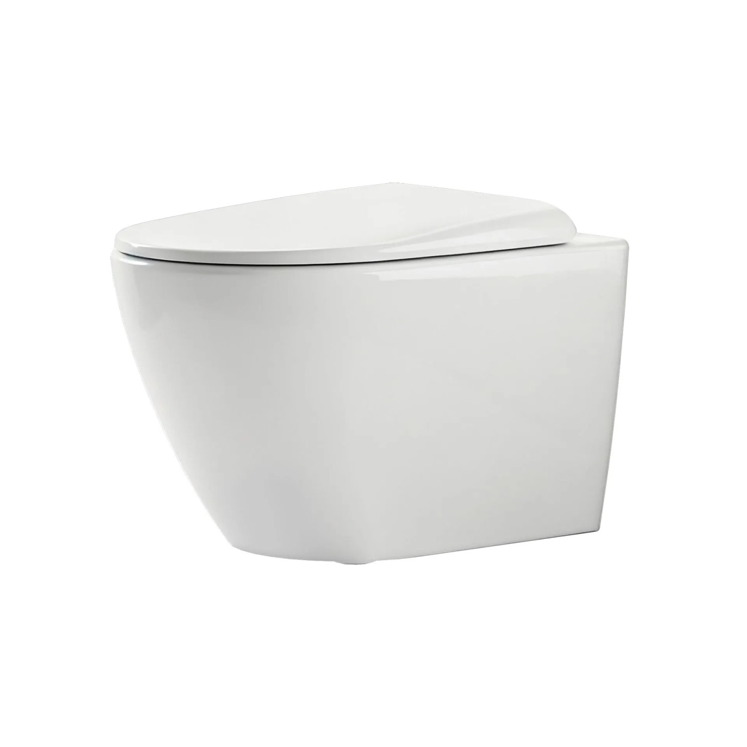 Emke Spülrandloses Wand-WC D-Form 49×37×37cm Toiletten mit Softclose Sitz Glänzend-Weiß