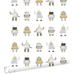 ESTAhome Tapete Gezeichnete Vintage Spielzeug Roboter Ockergelb Und Silber 53 Cm X 1005 Cm 138940